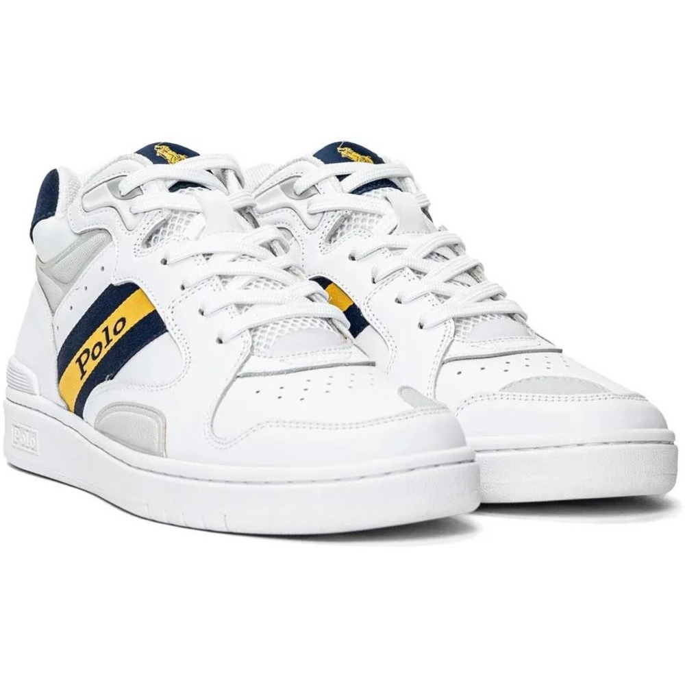 Polo Ralph Lauren Mens Heritage Court II White Navy Gold Leather Sneakers 10.5